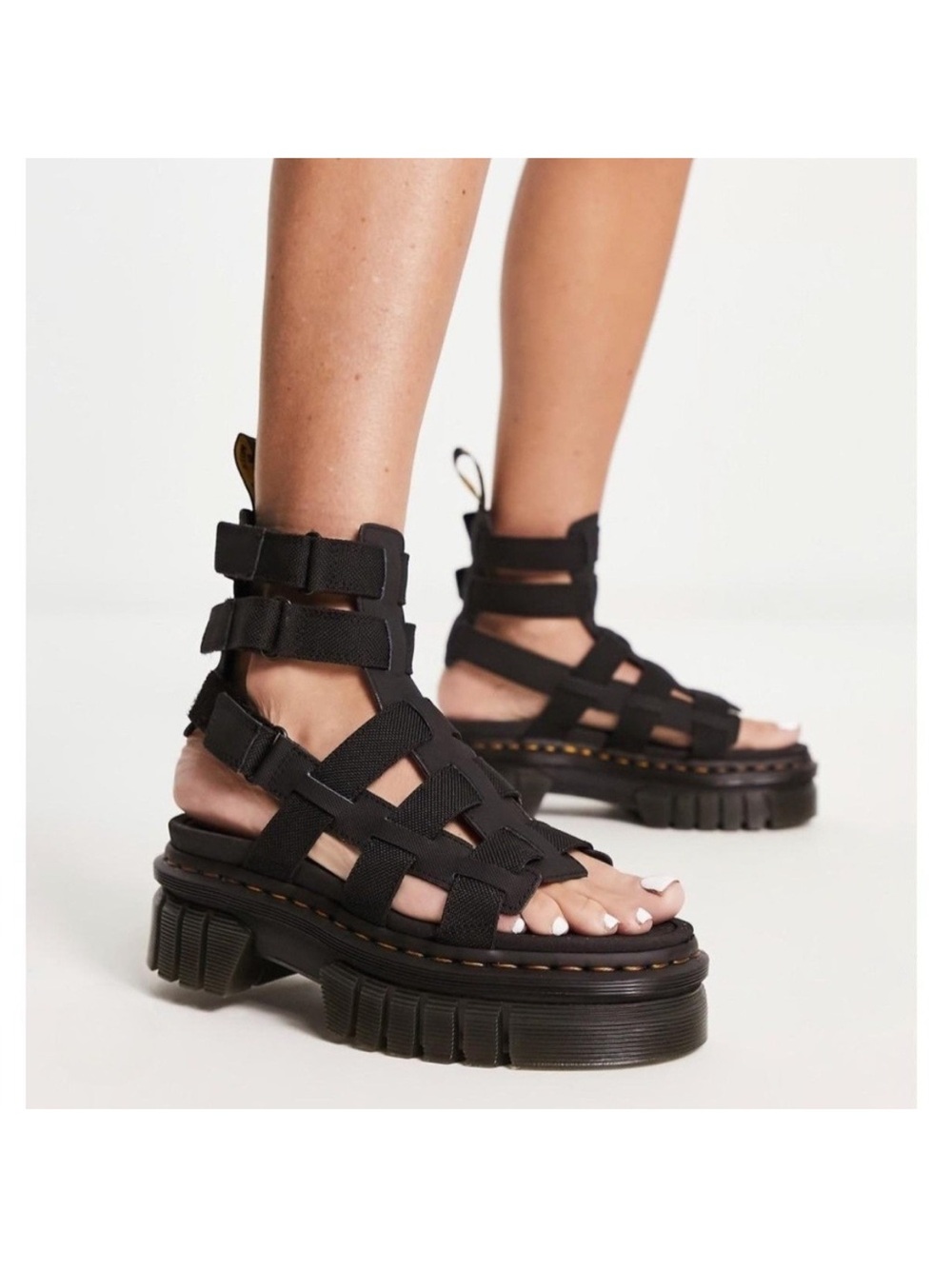 Dr. Martens Ricki Gladiator Nappa Lux Leather Platform Sandals Women 9 Black